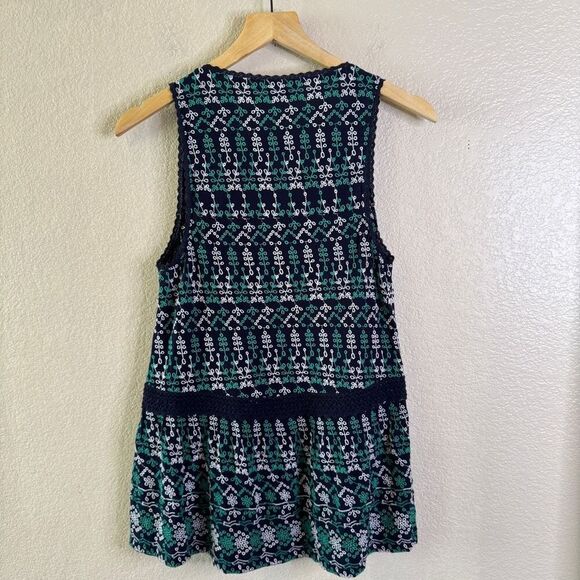 Maeve Anthropologie Embroidered Tank Top Blouse Womens Small Navy Green White - Picture 8 of 13
